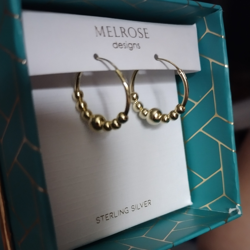 Melrose Designs Gold Plated Beaded Sterling Silver Hoops